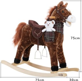Brązowy koń na biegunach z efektem dźwiękowym Spielwerk