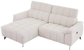 Kanapa narożna lewostronna z elektryczną funkcją relax i beżową teksturowaną tapicerką - CELTIMO