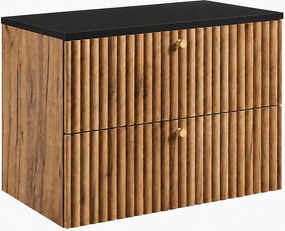 Szafka łazienkowa wisząca z blatem 80, dąb craft złoty + blat czarny, uchwyty w trzech kolorach, 80 x 46 x 58,6 cm