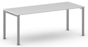 Stół konferencyjny do biura PRIMO SQUARE, 200x80 cm, szaro-srebrna podstawa, biały