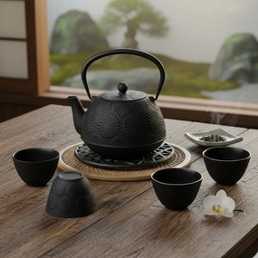 Dzbanek żeliwny z czarkami i podstawką KOGA, 1200 ml