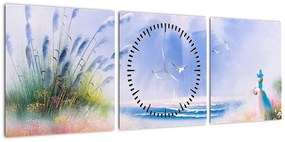 Obraz - Romantyczna plaża, obraz olejny (z zegarem) (90x30 cm)