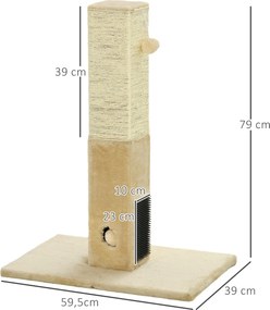 PawHut Drapak dla Kotów, Kolumna do Drapania, 79 cm Wysokość, z Jutą i Zabawką, Plusz, Beżowy