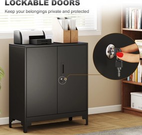 HOMCOM Szafa biurowa metalowa, zamykane drzwi, komoda biurowa, 2-poziomowe wykonanie, czarna