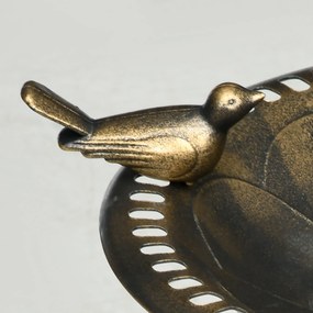 Outsunny Kąpiel dla Ptaków z Figurką, Wzór Kwiatowy, 2 Baseny, Tworzywo Sztuczne, Antyczny Wygląd, 50B x 72H cm, Brąz