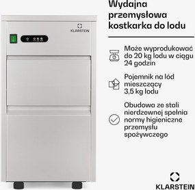 Klarstein Powericer 20kg/24h 3.5L Kostkarka do Lodu Gastronomiczna Srebrny