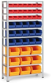 Regał z plastikowymi pojemnikami BASIC, 1730 x 850 x 300 mm, 21x pojemnik typu A + 15x B + 9x C