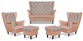 Zestaw uszak CAROL DUO sofa fotele pufy Family Meble różowo - szary