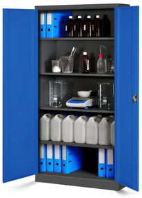 Zestaw 4x biurowa szafa metalowa na akta JAN H, 900 x 1950 x 400 mm, antracytowo-niebieska