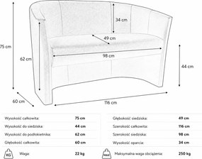 Sofa CLUB tapicerowana : Kolor tkaniny - EKO-SKÓRA - 10D, Typ tkaniny - Eko-skóra