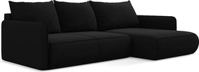 Narożnik prawostronny z funkcją spania - z tkaniny welwetowej - czarny - NANEA