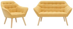 Kanapa 2 osobowa i fotel z żółtą musztardową tapicerką - CASERTA