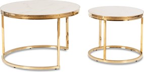 Zestaw Stolików Kawowych ARON 70 cm/50 cm Biały Marmur/Złoty Glamour