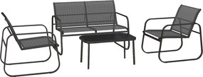 Zestaw mebli ogrodowych Outsunny 4-częściowy, zestaw ogrodowy z 1 dwuosobową sofą, 2 krzesłami, 1 stolikiem kawowym, zestaw wypoczynkowy, meble balkonowe do tarasu, siatka, czarne