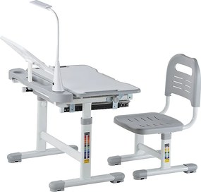 Ustawka Biurkowa dla Dzieci SucceBuy, Regulowana Wysokość z Lampą, Szara, Biurko dla Dzieci do Pokoju i Gabinetu