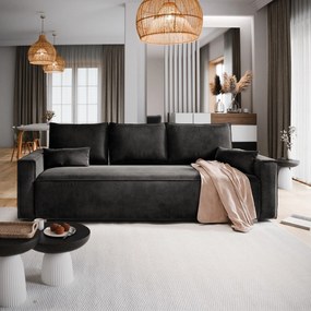 Masseno Sofa ALATRI z funkcją spania i pojemnikiem na pościel, Rozkładana sofa - Czarny, MONOLITH 95