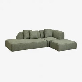 Sofa Modułowy Narożny 2-częściowy Z Lewym Szezlongiem I Tapicerowanym Pufem Cardea Bukla Szałwiowa Zieleń - Sklum
