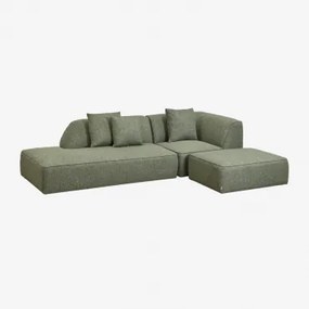 Sofa Narożna Modułowa Cardea 2-częściowa Z Leżanką Po Lewej Stronie I Tapicerowanym Pufem Bouclé Salvia Zieleń - Sklum