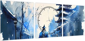 Obraz - Samuraj, akwarela (z zegarem) (90x30 cm)