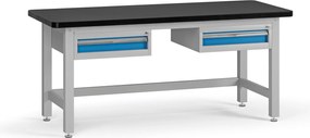 Stół warsztatowy G4 z 2 szafkami na narzędzia, blat MDF + PCV, 2 szuflady, 1800 x 750 x 800 mm, niebieski