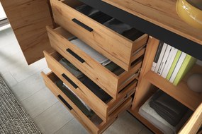 Komoda z szufladami Clawi 06 - 160 cm - dąb craft złoty / czarny