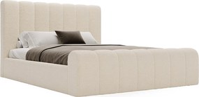 Emporius Valetta łóżko dwuosobowe 160x200 - wyoski przód, pojemnik, tkanina boucle - łóżko sypialniane w nowoczesnym stylu - kremowy (Anthology 1)