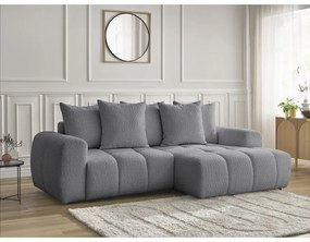 Szary rozkładany/ze schowkiem narożnik z materiału bouclé (prawostronny/z szezlongiem) Roxelane – Bobochic Paris