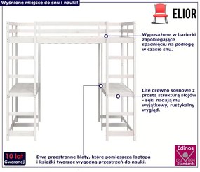 Białe łóżko drewniane z drabinką i biurkiem 200x200 - Kortul 6X