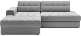 Szary aksamitny rozkładany narożnik (lewostronny/z szezlongiem) Blezalt – ELTAP