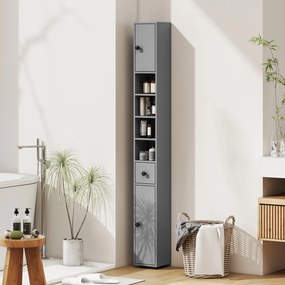 kleankin Szafka łazienkowa, 4 półki, szuflada, płyta wiórowa, smukły design, szara | Aosom PL