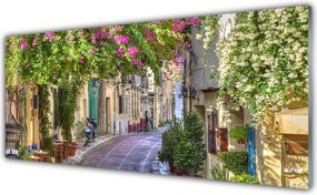 Panel Szklany do Kuchni Malownicza Uliczka w Kwiatach