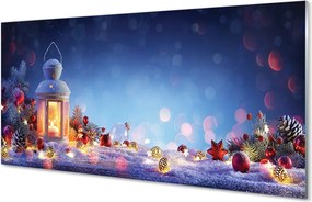 Panel szklany do Kuchni Zimowy Lampion w Śniegu