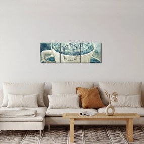 Obraz - Zimowy świat w kubeczku (z zegarem) (90x30 cm)