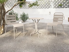 Zestaw mebli jadalnianych ogrodowych z metalu - stolik o śr. 60 cm i 2 sztaplowane krzesła - Beżowy - MIRMANDE marki MYLIA