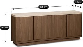 Komoda Czterodrzwiowa TIERRA 180 cm Orzech/Trawertyn Japandi