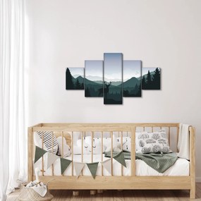 Obraz - Jeleń z wilkiem w skałach (125x70 cm)