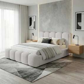 BESILIO Łóżko z grubej pianki 180x200 boucle Milly - łóżko z pojemnikiem i stelażem - Jasnoszary