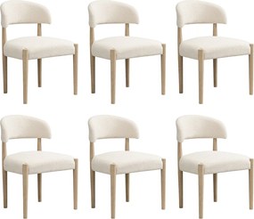 Zestaw 6 krzeseł z litego drewna - Styl nowoczesny - Konstrukcja z litego drewna - Tkanina bouclé - Kolor naturalny