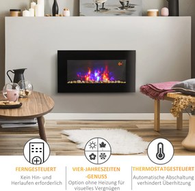 HOMCOM Elektryczny kominek ścienny LED z efektem ognia 1000W 2000W pilot zdalnego sterowania | Aosom PL