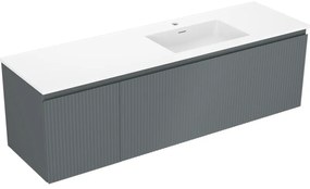 Mexen Rivel szafka łazienkowa 160 cm z umywalką Otis prawą, 1S, 1D, ryflowana, grafit/biała mat - 91A23-16047-3-BBFF66-W18P01