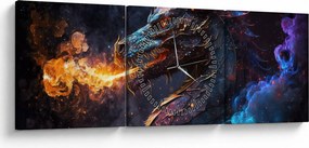 Obraz - Smok plujący płomieniami (z zegarem) (90x30 cm)
