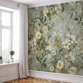 Fototapeta - Oliwkowo-zielone kwiaty (196x136 cm)