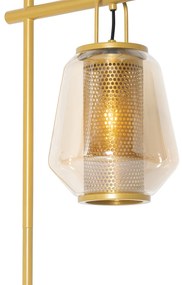 Złota lampa podłogowa art deco z bursztynowym szkłem - Kevin ArtDeco Oswietlenie wewnetrzne