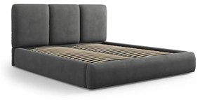 Szare tapicerowane łóżko dwuosobowe ze schowkiem i stelażem 160x200 cm Brody – Mazzini Beds