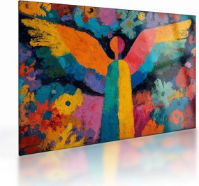 Obraz na szkle - Abstrakcyjny anioł z kwiatami (70x50 cm)