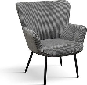 Szary fotel z tkaniny z efektem aksamitu, antracytowe metalowe nogi - MEGEVE