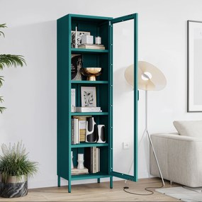 Witryna szklana do salonu wąska morska / turkusowa Modern LUIGI 500 x 1800 x 350 mm