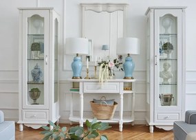 Witryna do salonu Elisabeth, wymiary 60x48x200 cm. 1-drzwiowa witryna szklana, szuflada i szklane półki. Meble Victoria.