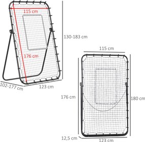 HOMCOM Piłkarski Rebounder, Składana Bramka Piłkarska, Kickback Ściana Odbijająca Czarna