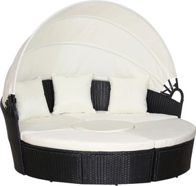 Rattanowa wyspa z daszkiem przeciwsłonecznym Stół krzesła Metalowe poduszki Kremowy komplet | Aosom PL